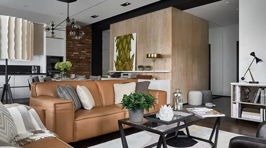 革と布のソファを混在させる方法