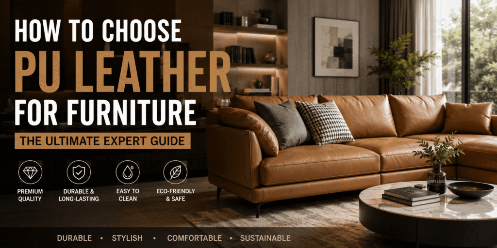 Premium PU leather for furniture sofa in a modern living room with durable upholstery for residential and commercial interiors