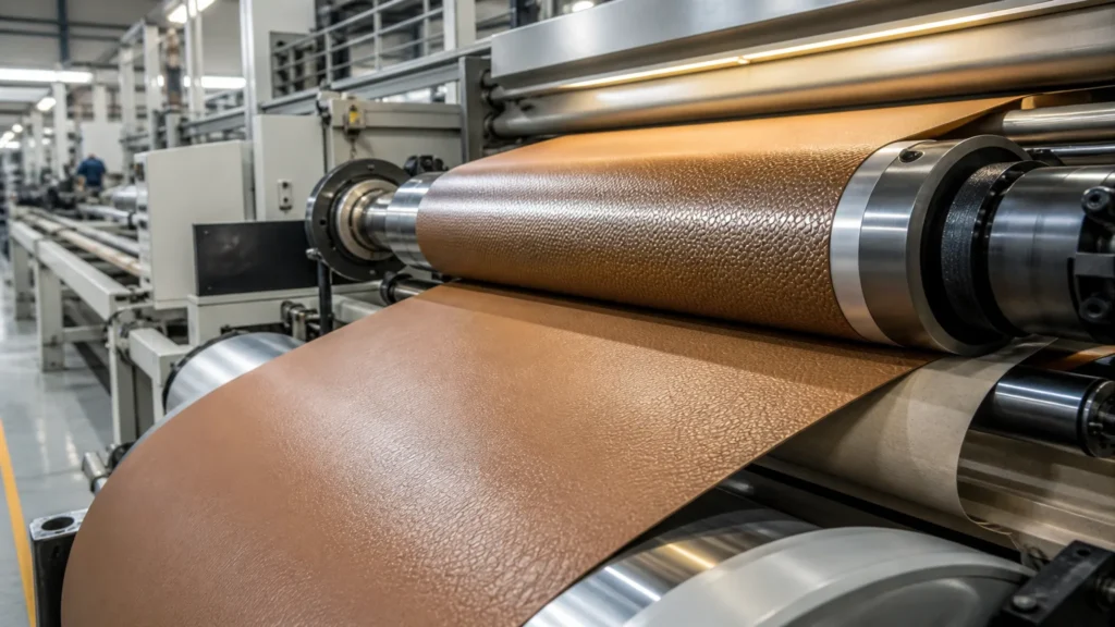 how synthetic leather is made on a manufacturing production line