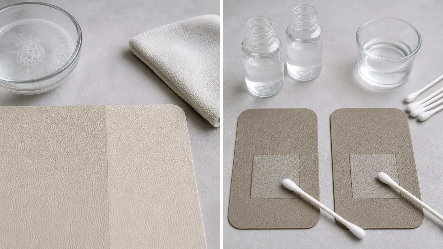 synthetic leather cleaning test with alcohol and mild soap
