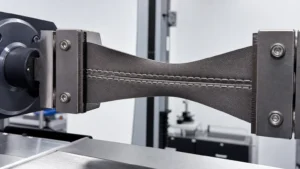 synthetic leather seam strength test on a tensile testing machine