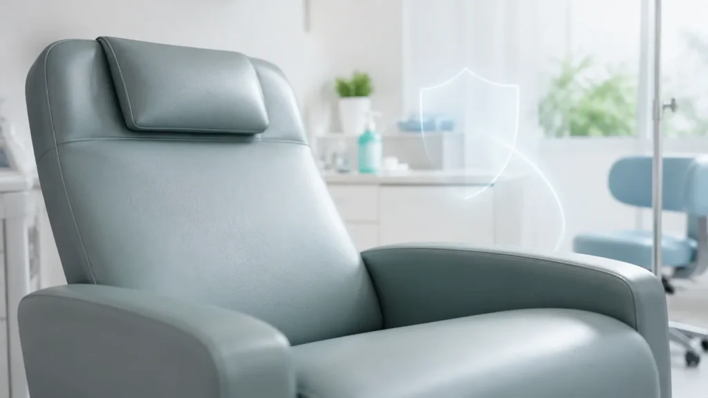 当前图片：antimicrobial synthetic leather upholstery in a hygiene-sensitive setting
