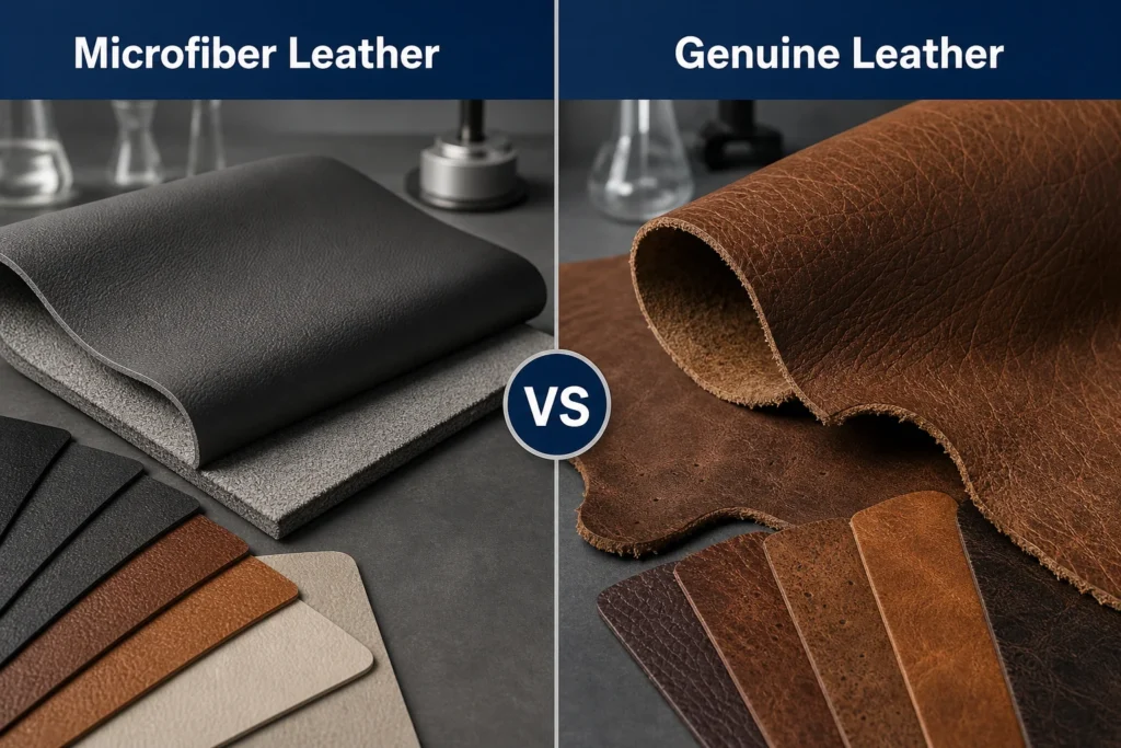 当前图片:microfiber leather vs genuine leather material comparison